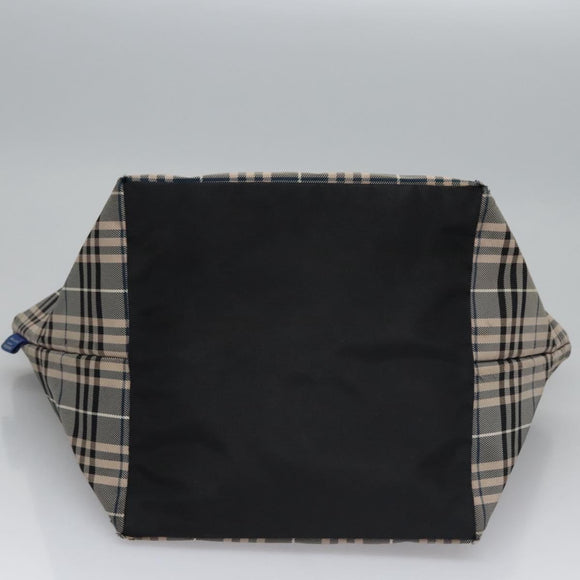 BURBERRY Nova Check Blue Label Tote Bag Nylon Beige Silver Auth bs23441