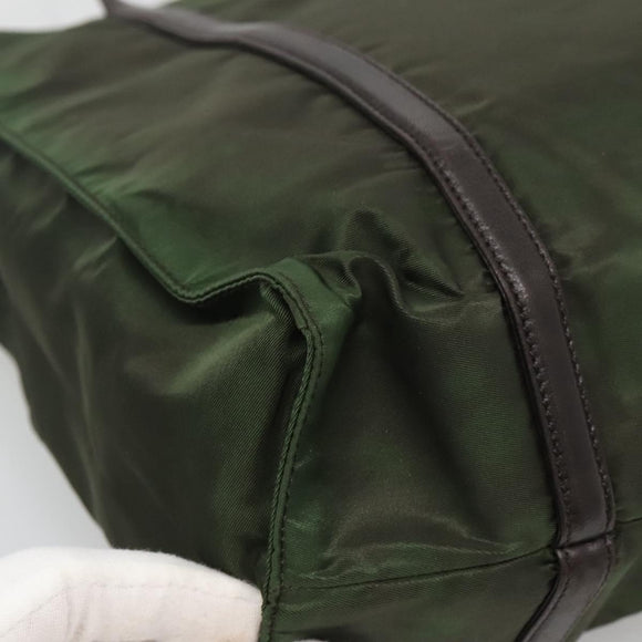 PRADA Shoulder Bag Nylon Khaki Silver Auth bs23455