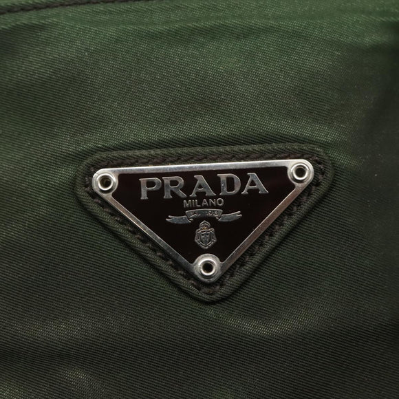 PRADA Shoulder Bag Nylon Khaki Silver Auth bs23455