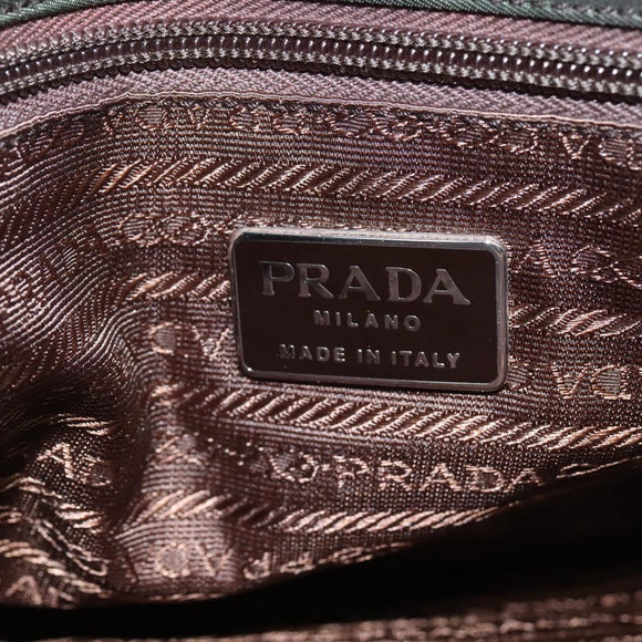 PRADA Shoulder Bag Nylon Khaki Silver Auth bs23455