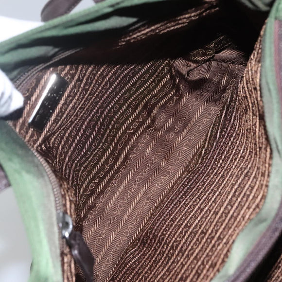 PRADA Shoulder Bag Nylon Khaki Silver Auth bs23455