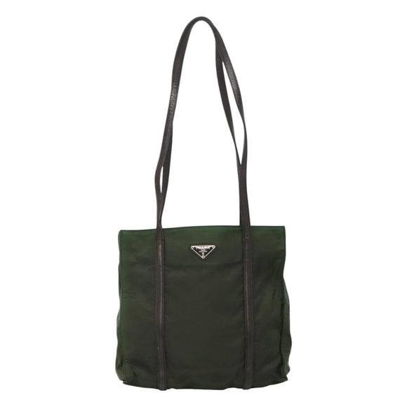 PRADA Shoulder Bag Nylon Khaki Silver Auth bs23455