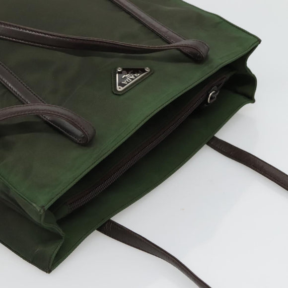 PRADA Shoulder Bag Nylon Khaki Silver Auth bs23455