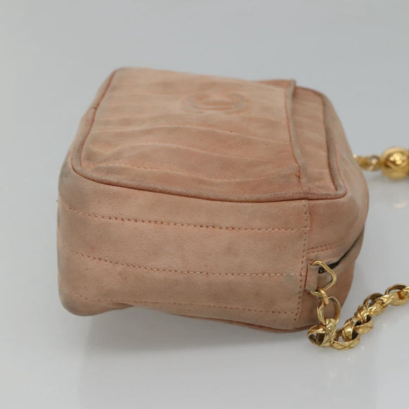CHANEL Mademoiselle Chain Shoulder Bag Suede Pink CC Auth bs23471