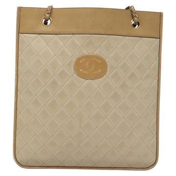 CHANEL Matelasse Chain Hand Bag Lamb Skin Beige Gold CC Auth bs23472 - 0