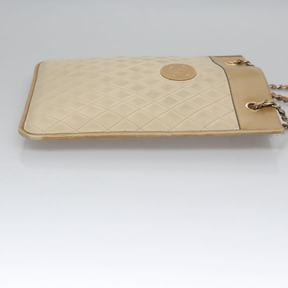 CHANEL Matelasse Chain Hand Bag Lamb Skin Beige Gold CC Auth bs23472