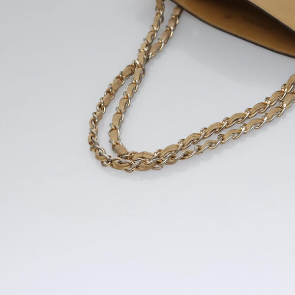CHANEL Matelasse Chain Hand Bag Lamb Skin Beige Gold CC Auth bs23472