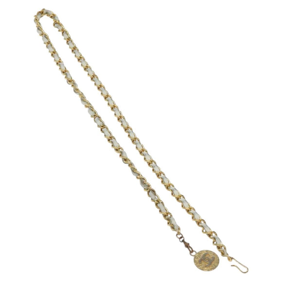 CHANEL Chain Belt metal White Gold CC Auth bs23474