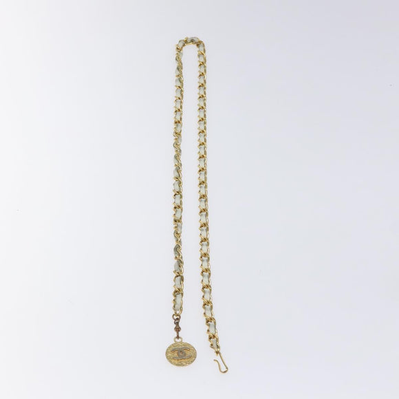 CHANEL Chain Belt metal White Gold CC Auth bs23474