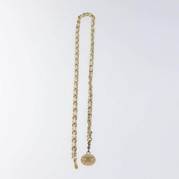 CHANEL Chain Belt metal White Gold CC Auth bs23474