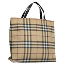 BURBERRY Nova Check Hand Bag PVC Beige Silver Auth bs23486-1