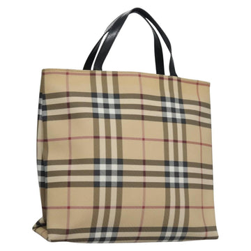 BURBERRY Nova Check Hand Bag PVC Beige Silver Auth bs23486