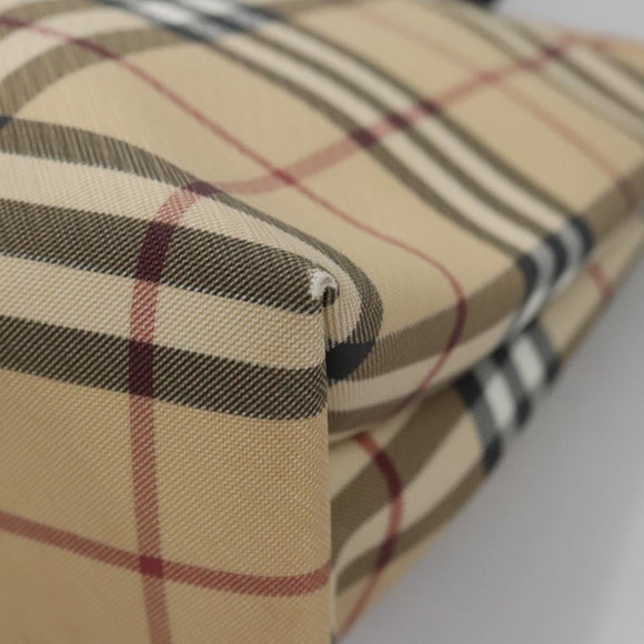 BURBERRY Nova Check Hand Bag PVC Beige Silver Auth bs23486