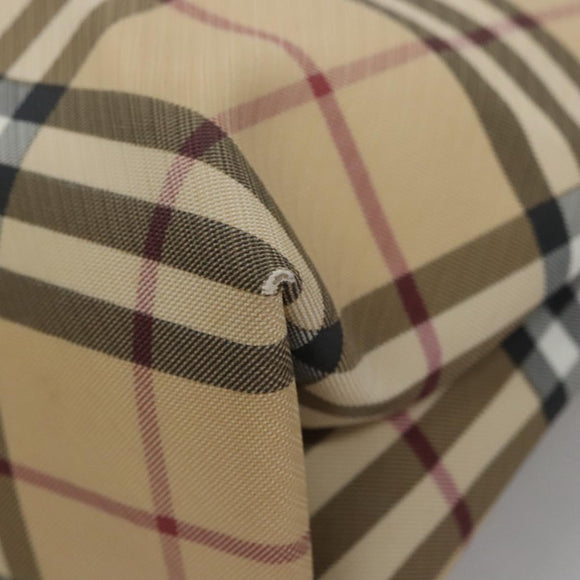 BURBERRY Nova Check Hand Bag PVC Beige Silver Auth bs23486