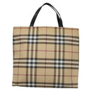 BURBERRY Nova Check Hand Bag PVC Beige Silver Auth bs23486-13