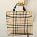 BURBERRY Nova Check Hand Bag PVC Beige Silver Auth bs23486-20