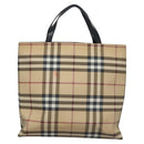 BURBERRY Nova Check Hand Bag PVC Beige Silver Auth bs23486-2