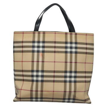 BURBERRY Nova Check Hand Bag PVC Beige Silver Auth bs23486 - 0