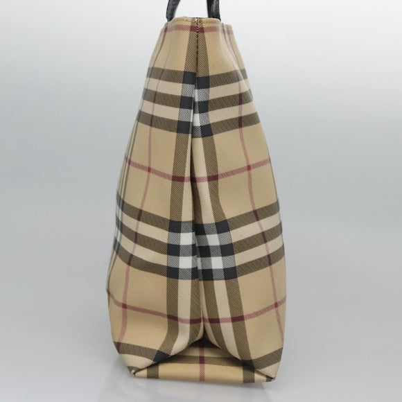BURBERRY Nova Check Hand Bag PVC Beige Silver Auth bs23486