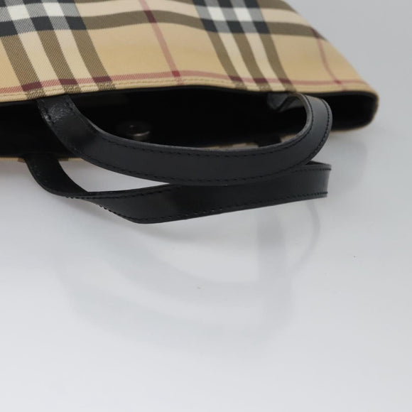BURBERRY Nova Check Hand Bag PVC Beige Silver Auth bs23486
