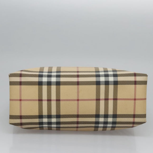 BURBERRY Nova Check Hand Bag PVC Beige Silver Auth bs23486