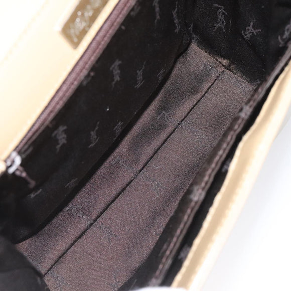 SAINT LAURENT Shoulder Bag Leather Beige Silver Auth bs23487