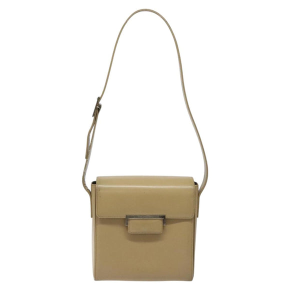 SAINT LAURENT Shoulder Bag Leather Beige Silver Auth bs23487