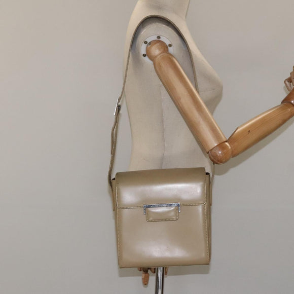 SAINT LAURENT Shoulder Bag Leather Beige Silver Auth bs23487