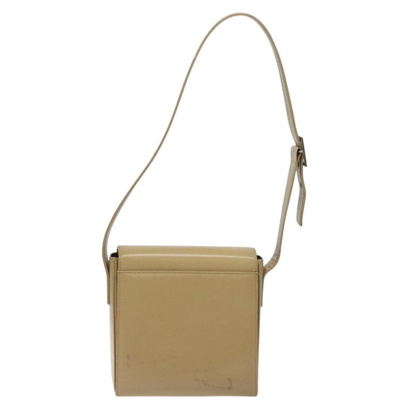 SAINT LAURENT Shoulder Bag Leather Beige Silver Auth bs23487