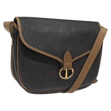 Christian Dior Honeycomb Canvas Shoulder Bag PVC Black Brown gold Auth bs23494