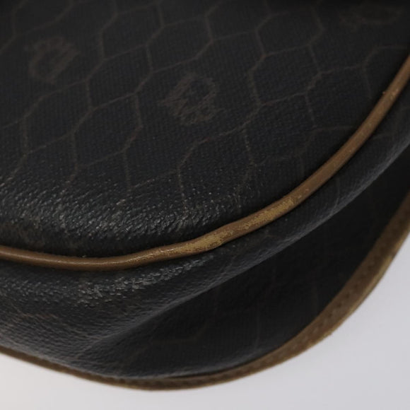 Christian Dior Honeycomb Canvas Shoulder Bag PVC Black Brown gold Auth bs23494