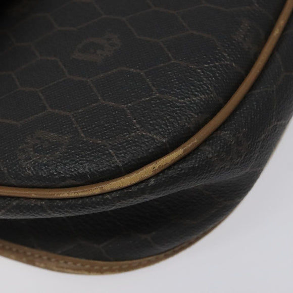 Christian Dior Honeycomb Canvas Shoulder Bag PVC Black Brown gold Auth bs23494