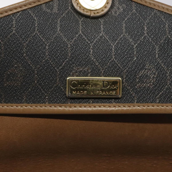 Christian Dior Honeycomb Canvas Shoulder Bag PVC Black Brown gold Auth bs23494