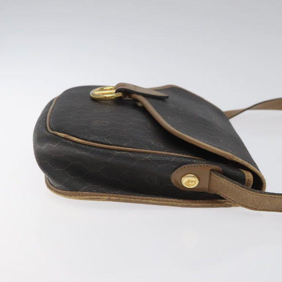 Christian Dior Honeycomb Canvas Shoulder Bag PVC Black Brown gold Auth bs23494