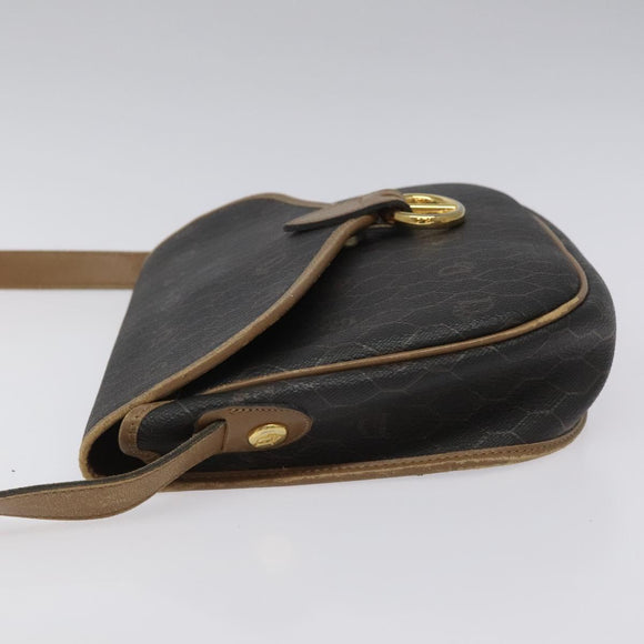 Christian Dior Honeycomb Canvas Shoulder Bag PVC Black Brown gold Auth bs23494