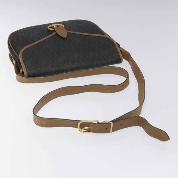 Christian Dior Honeycomb Canvas Shoulder Bag PVC Black Brown gold Auth bs23494