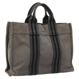 HERMES Fourre Tout PM Hand Bag Canvas Black Gray Silver Auth bs23510