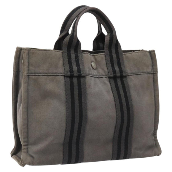 HERMES Fourre Tout PM Hand Bag Canvas Black Gray Silver Auth bs23510