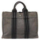 HERMES Fourre Tout PM Hand Bag Canvas Black Gray Silver Auth bs23510-2