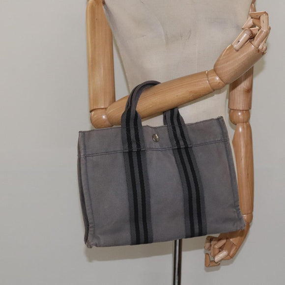 HERMES Fourre Tout PM Hand Bag Canvas Black Gray Silver Auth bs23510