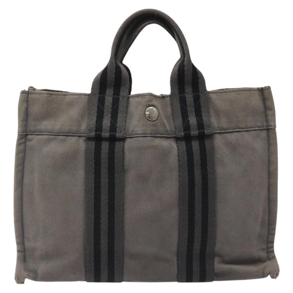HERMES Fourre Tout PM Hand Bag Canvas Black Gray Silver Auth bs23510