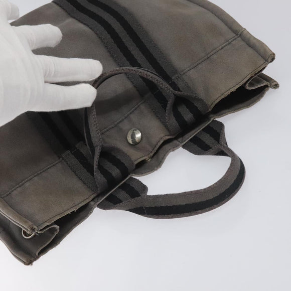 HERMES Fourre Tout PM Hand Bag Canvas Black Gray Silver Auth bs23510