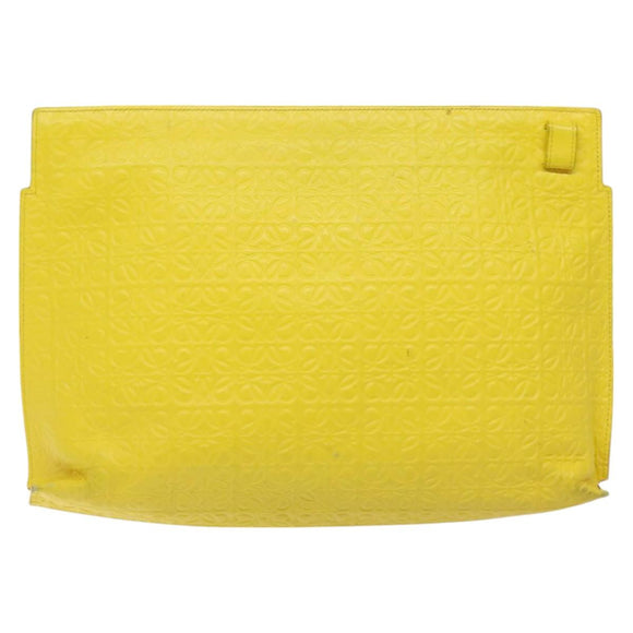LOEWE Anagram Clutch Bag Leather Yellow Auth bs23522