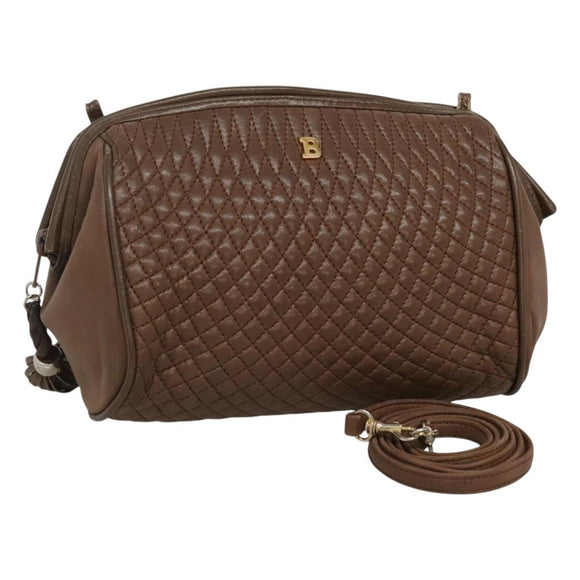 BALLY Quilted Shoulder Bag Leather Brown Gold Auth bs23528