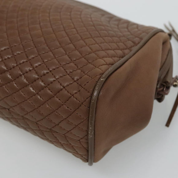 BALLY Quilted Shoulder Bag Leather Brown Gold Auth bs23528