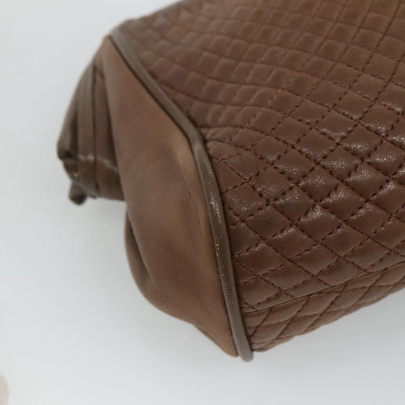 BALLY Quilted Shoulder Bag Leather Brown Gold Auth bs23528
