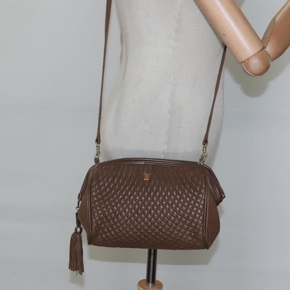 BALLY Quilted Shoulder Bag Leather Brown Gold Auth bs23528