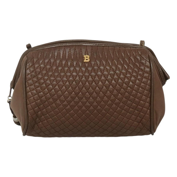 BALLY Quilted Shoulder Bag Leather Brown Gold Auth bs23528