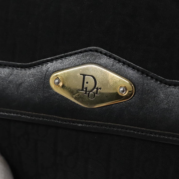 Christian Dior Trotter Canvas Chain Shoulder Bag Black Gold Auth bs23529