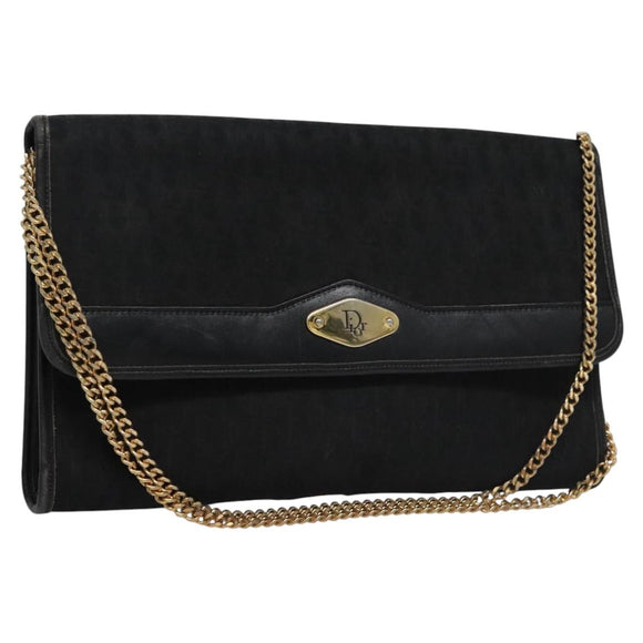 Christian Dior Trotter Canvas Chain Shoulder Bag Black Gold Auth bs23529